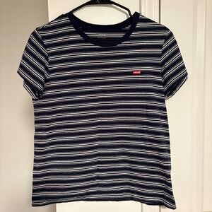 Levi's‎ Striped Logo T-Shirt Navy White Short Sleeve Women's Size L Casual Tee